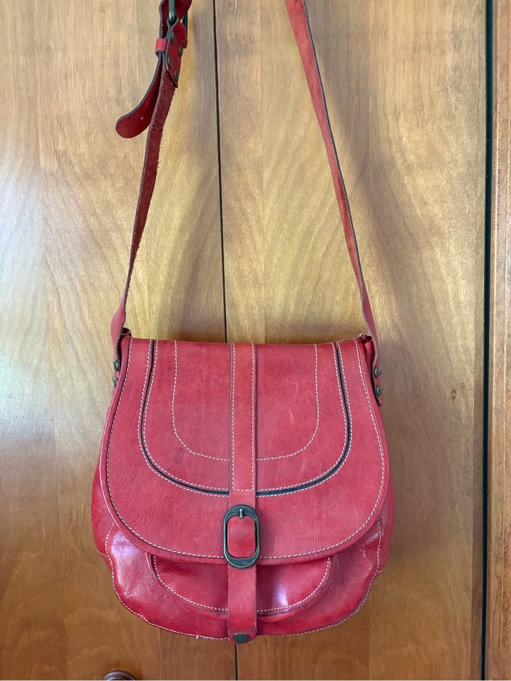 Patricia Nash Large Red Leather Flap Crossbody 11x12x4 approx